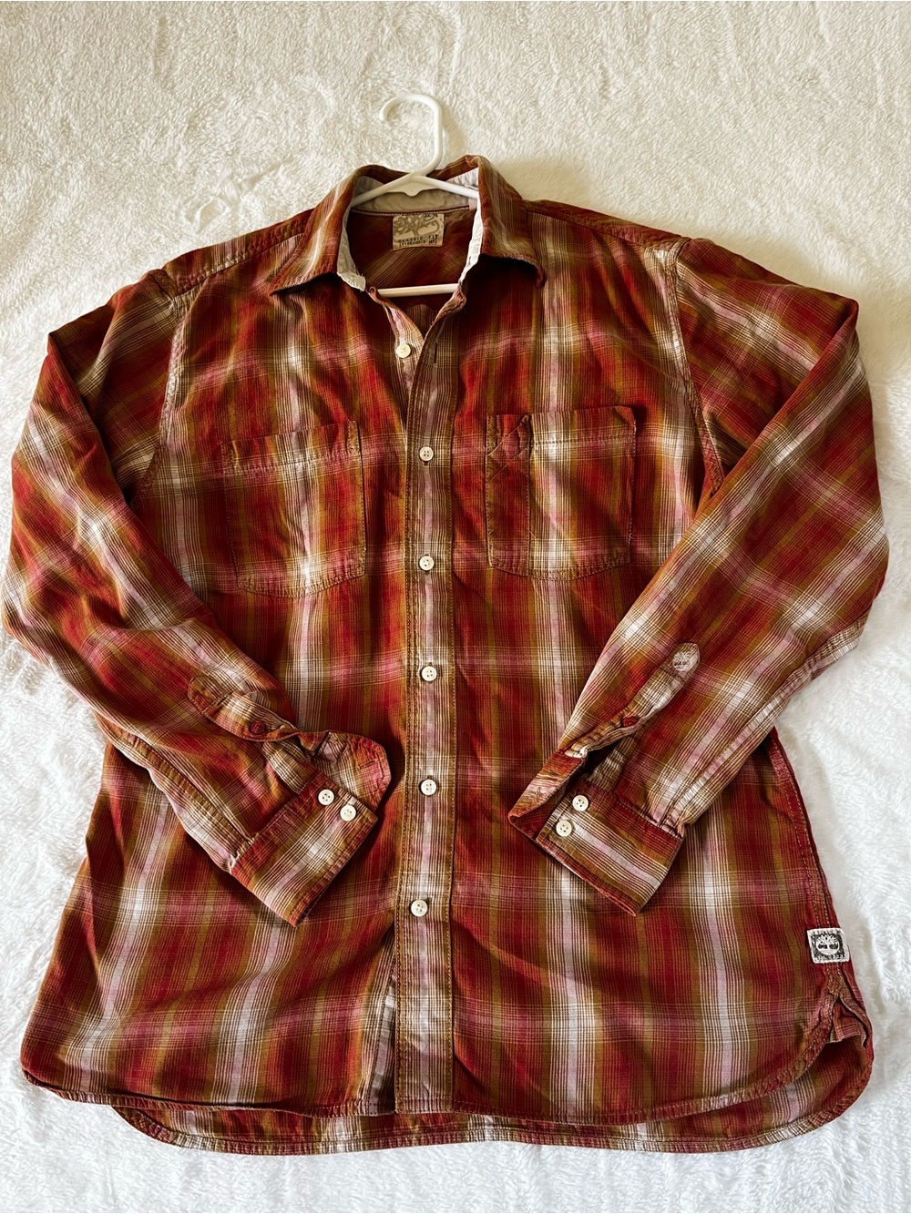 Timberland Men's Red Plaid Button-Up Flannel Shirt - Casual Long Sleeve